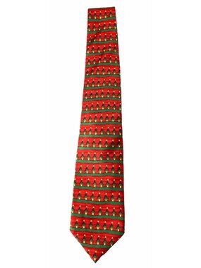 Christmas Tree Farm Tie Alynn Mens Neck Tie 100% Silk Red Green Gold Christmas E
